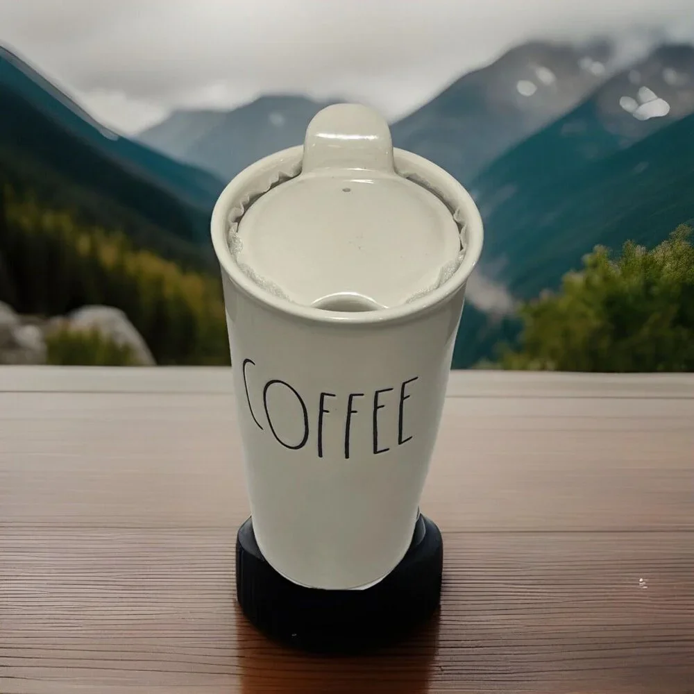 NEW Rae Dunn Coffee Travel Mug Tumbler Letter Ivory Ceramic Hot/Cold Cup Lid NEW